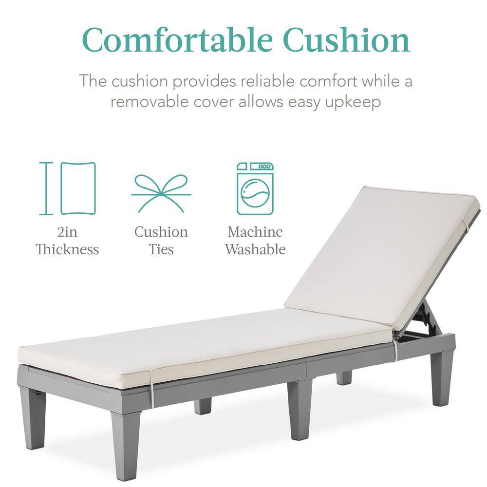 Gray Resin Patio Chaise Lounger with White Cushions