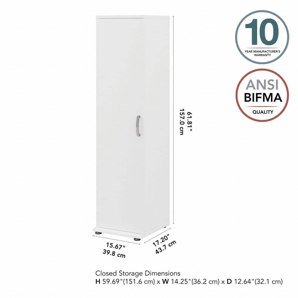 White Engineered Wood Tall Narrow Storage Cabinet with Adjustable Shelves