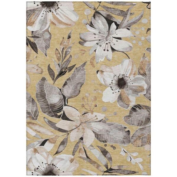 Chantille Machine Washable Indoor/Outdoor Abstract ACN2260 Gold 2 ft. 6 in. x 3 ft. 10 in. Area Rug