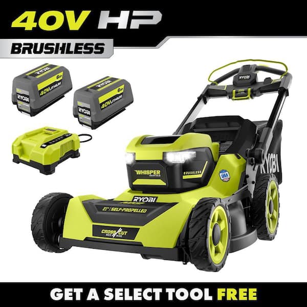 40V HP Brushless Whisper Series 21" Walk Behind Self-Propelled All Wheel Drive Lawn Mower-(2) 6.0 Ah Batteries & Charger
