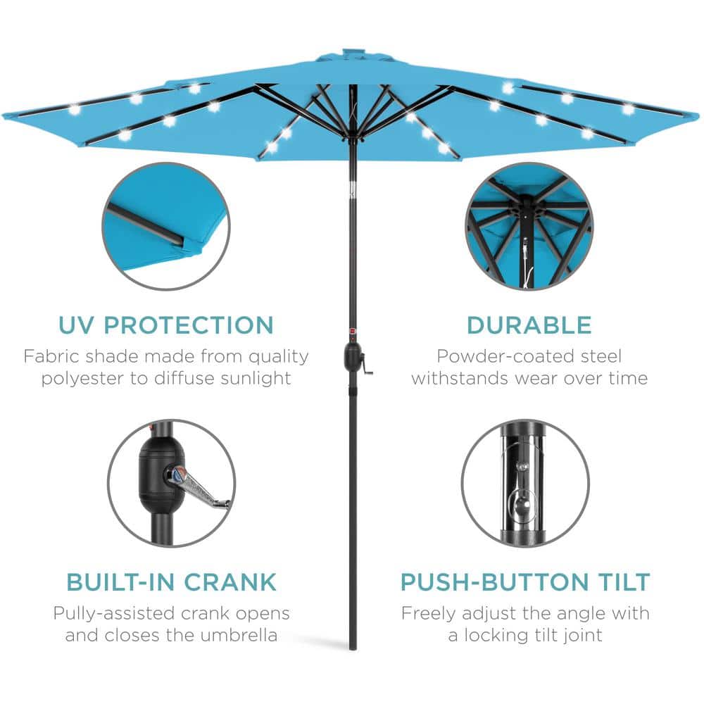 10ft Sky Blue Solar LED Lighted Patio Umbrella with Tilt Adjustment