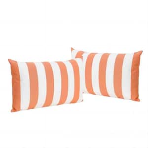 Outdoor Orange and White Stripe Rectangular Bolster Pillow with Water Resistant Fabric(2-Pack)