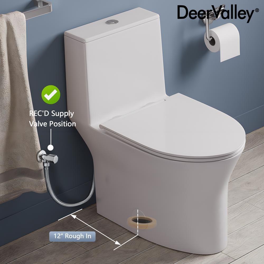 White Ceramic Elongated Dual Flush One-Piece Toilet