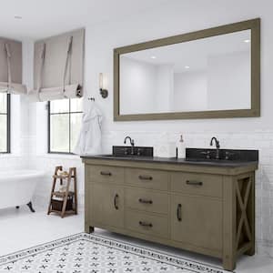 Aberdeen 72 in. W x 34 in. H Vanity in Gray with Granite Vanity Top in Limestone with White Basins Mirror Faucets