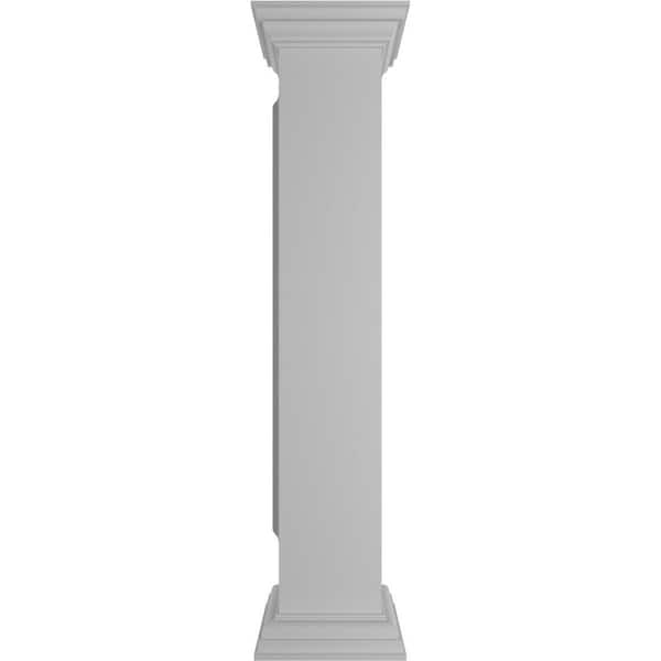 Ekena Millwork Corner 48 in. x 12 in. White Box Newel Post with Panel, Peaked Capital and Base Trim (Installation Kit Included)