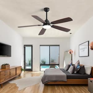 52 in. Indoor Matte Black Modern 5 Blades Ceiling Fan with White Integrated LED with Remote Included and DC Motor