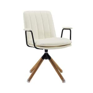 Elly Off White Faux Leather Swivel Task Chair with Armrest