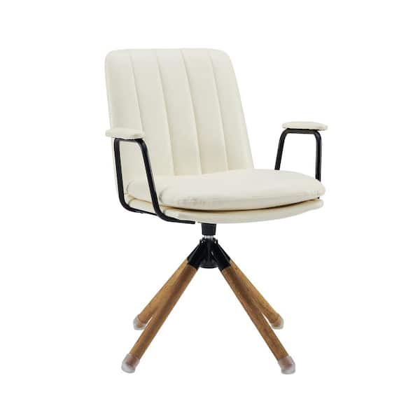 Art Leon Elly Off White Faux Leather Swivel Task Chair with Armrest