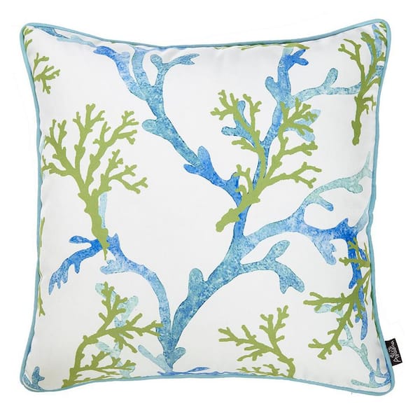 MIKE & Co. NEW YORK Nautical Coastal Ocean Coral Decorative Single Throw Pillow Cover 18 in. x 18 in. Square White and Blue