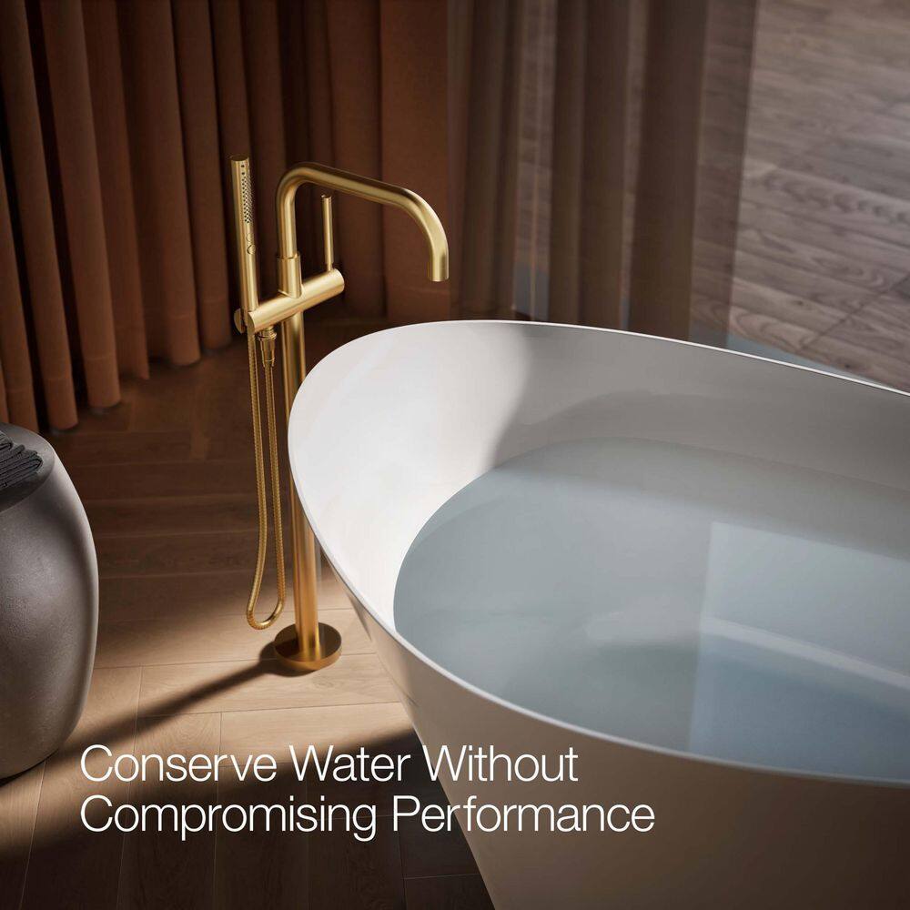 Vibrant Brushed Brass Floor-Mount Bath Filler with Handshower