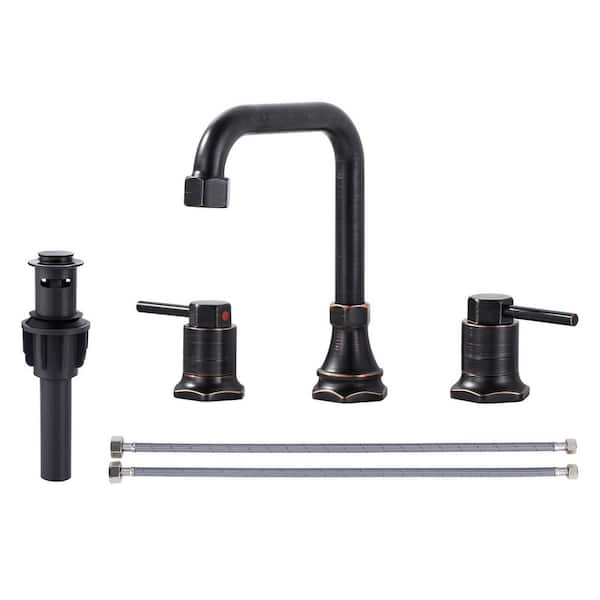 ARCORA 8 in. Widespread 2-Handle Bathroom Faucet with Pop Up Drain, 3-Hole Bathroom Sink Lavatory Faucet in Oil Rubbed Bronze