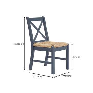 Dorsey Midnight Blue Wood Dining Chair with Cross Back and Rush Seat (Set of 2) (17.72 in. W x 35.43 in. H)