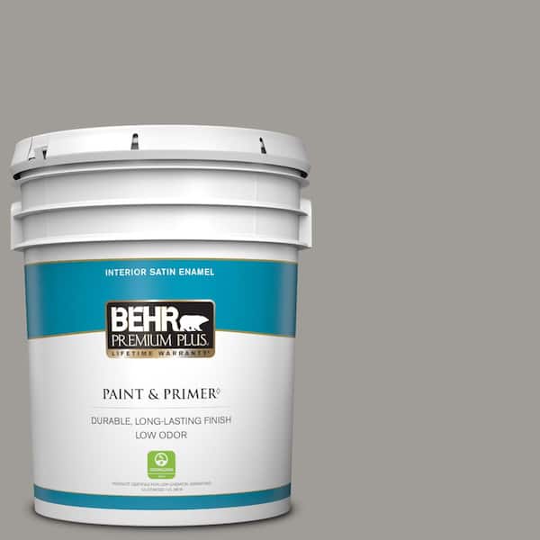 BEHR PREMIUM PLUS 5 gal. #BNC-17 Casual Gray Satin Enamel Low Odor Interior Paint & Primer