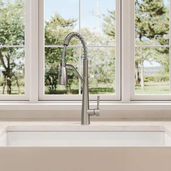 20 in. H Single Handle Pull Down Sprayer Spring Kitchen Faucet with 360° Spout Swivel in Brushed Nickel
