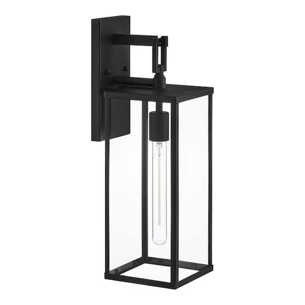 Hampton Bay Porter Hills 19 in. Matte Black Hardwired Outdoor Wall Mount Lantern Sconce with No Bulb Included