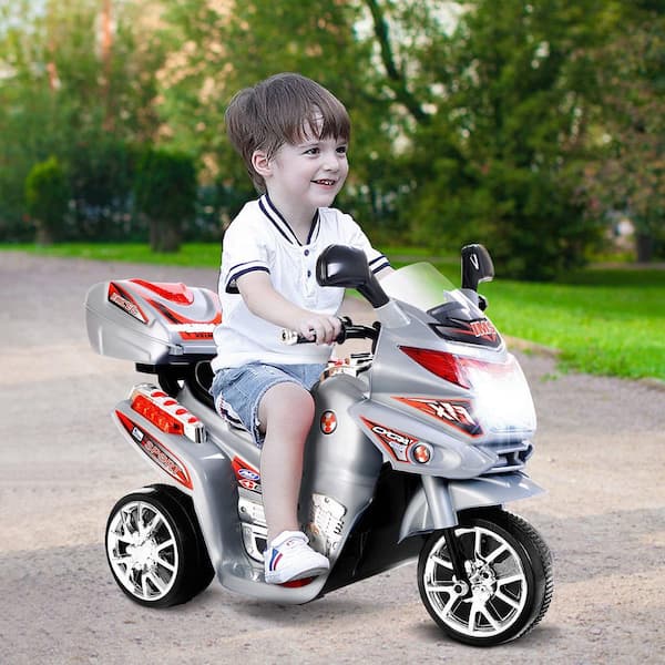 Kids Ride On Motorcycle 3 Wheel 6-Volt Battery Powered Electric Toy Power Bicycle Gray
