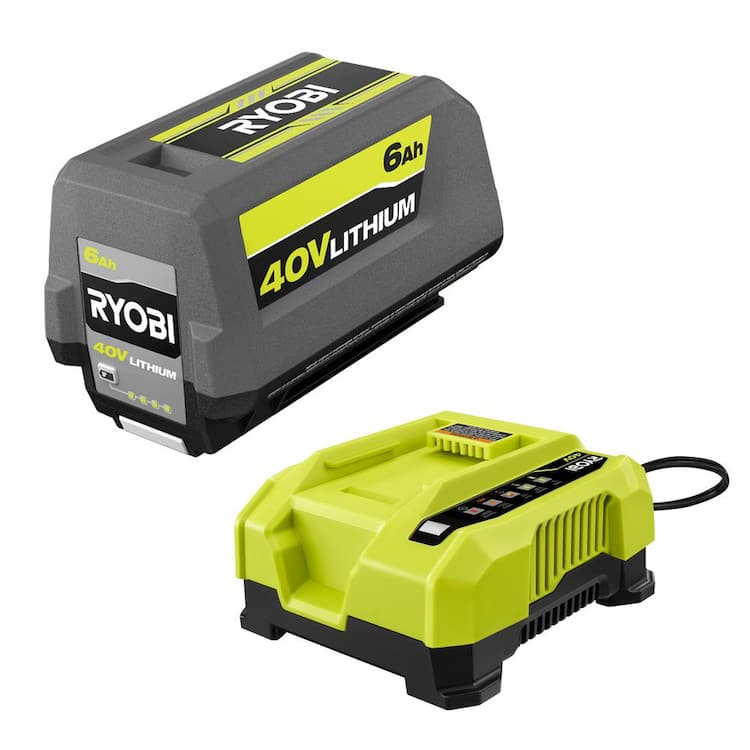 RYOBI 40V Lithium-Ion 6.0 Ah Battery and Rapid Charger Starter Kit