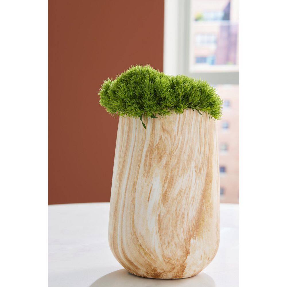 Light Brown and White Ceramic Table Vase with Wide Neck