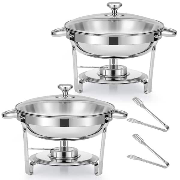 Anqtovp Chafing Dish Buffet Set 5 qt. Stainless Steel Round Food Warmer with Glass Lid Holder Water Pan 2 Pack for Catering