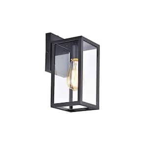1 Light Square Black Outdoor Wall Lantern Sconce with Dusk to Dawn Sensor