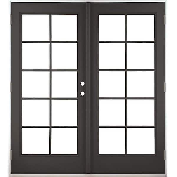 72 in. x 80 in. Black Left-Hand Outswing Fiberglass Full Lite LOE 10-Lite GBG Glass Hinged French Patio Door