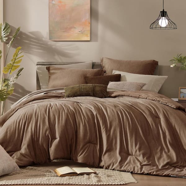 7 Pieces Bed in a Bag King Comforter Set for All Season, Brown