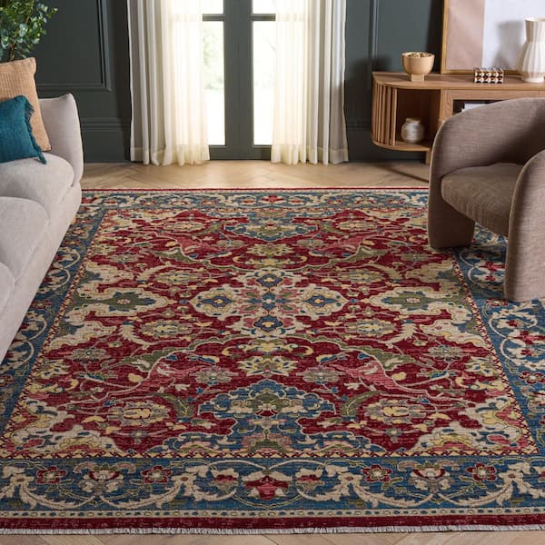 Kashan 10 x 14 Red/Blue Medallion Area Rug