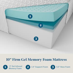 10 in. Firm Gel Memory Foam Tight Top Queen Mattress