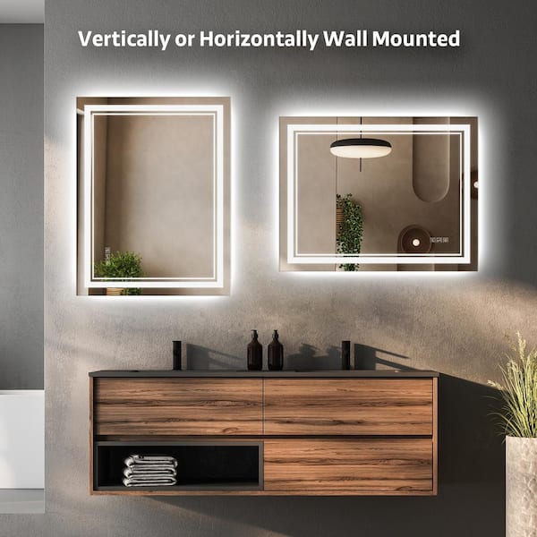 Front Light and Backlit Mirror 36 in. W x 28 in. H Rectangular Frameless Anti-Fog Lighted Wall Bathroom Vanity Mirror
