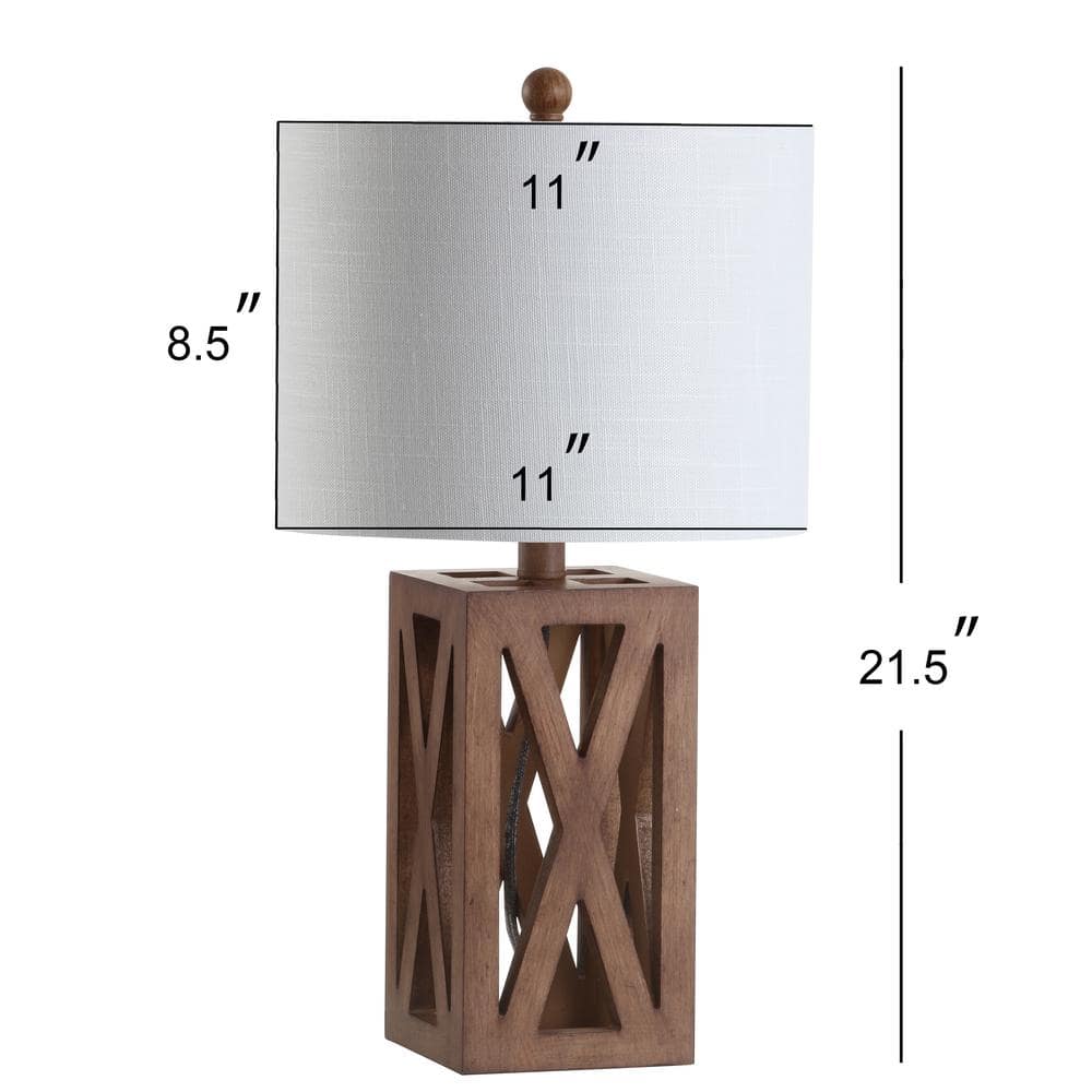 Stewart Rustic 21.5" Brown Wood Table Lamp with White Linen Shade