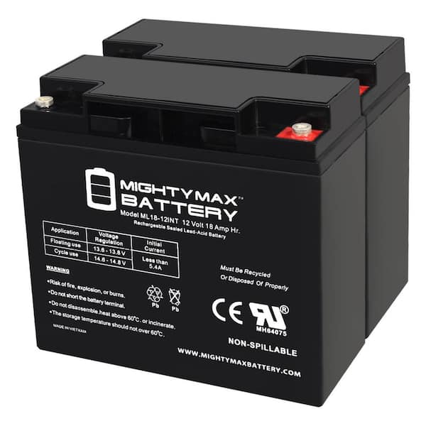 MIGHTY MAX BATTERY 12V 18AH SLA INT Replacement Battery for Homelite UT13126 - 2 Pack