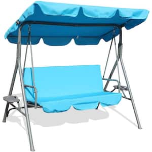 3-Person Metal Outdoor Adjustable Canopy Patio Porch Swing Chair in Blue
