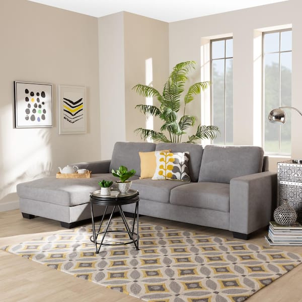 Baxton Studio Nevin Light Gray Fabric Sectional with Left Facing