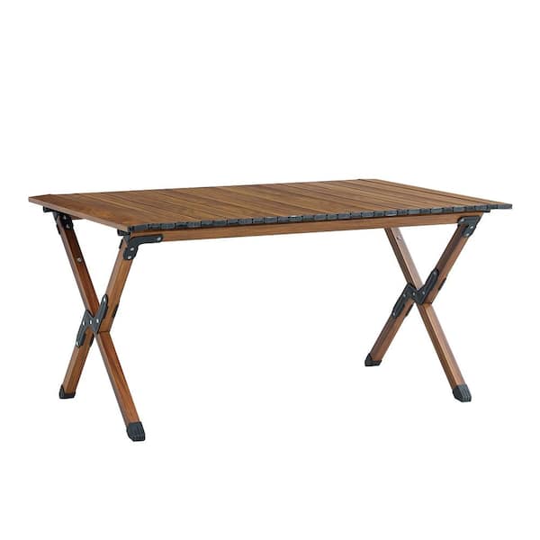 myhomore 1-piece Folding Outdoor Table, Light-Weight Aluminum Roll-up Rectangular Table for Indoor, Outdoor Camping, Brown