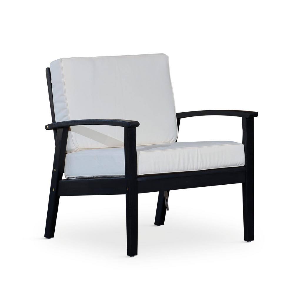Espresso Deep Seat Eucalyptus Wood Outdoor Lounge Chair with Cream Cushions