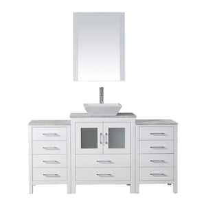 Dior 65 in. W Bath Vanity in White with Marble Vanity Top in White with Square Basin and Mirror