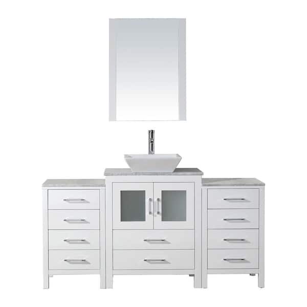 Virtu USA Dior 65 in. W Bath Vanity in White with Marble Vanity Top in White with Square Basin and Mirror