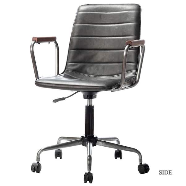 JAYDEN CREATION Saale Anthracite PU Faux Leather Office Task Chair with Silver Base