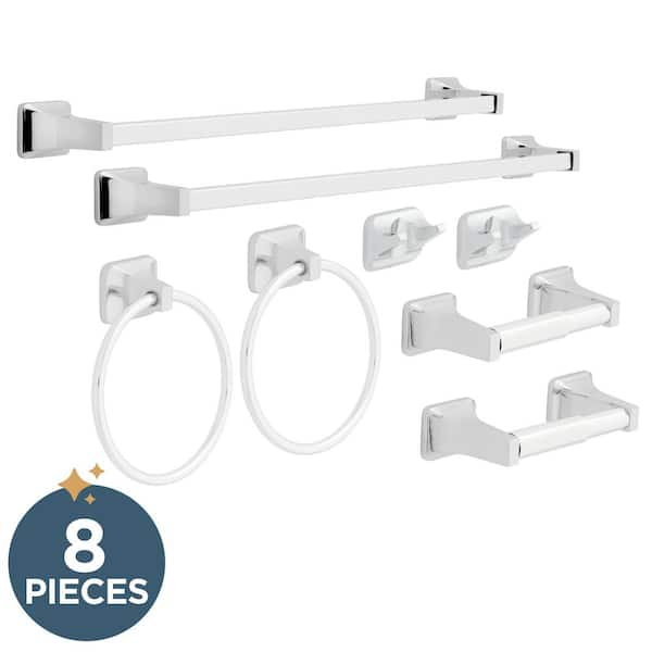 Futura 8-Piece Bath Hardware Set with (2) 24 in. Towel Bars, (2) Towel Rings (2) TPHs (2) Towel Hooks in Polished Chrome