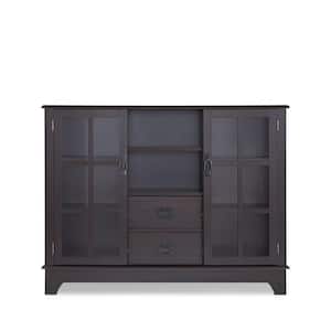42 in. Espresso Freestanding Kitchen Storage Cabinet with 2 Drawers and Glass Sliding Door