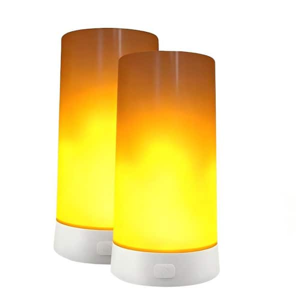 LED Flame Candle Lights, Aluminum Material Solar and USB Rechargeable, Waterproof Dimmable Lamps, Garden Torch, 2-Pack