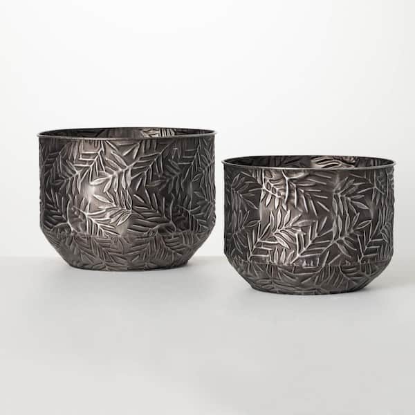 SULLIVANS 10.25 in. & 9 in. Black Embossed Metal Indoor Pot Set of 2
