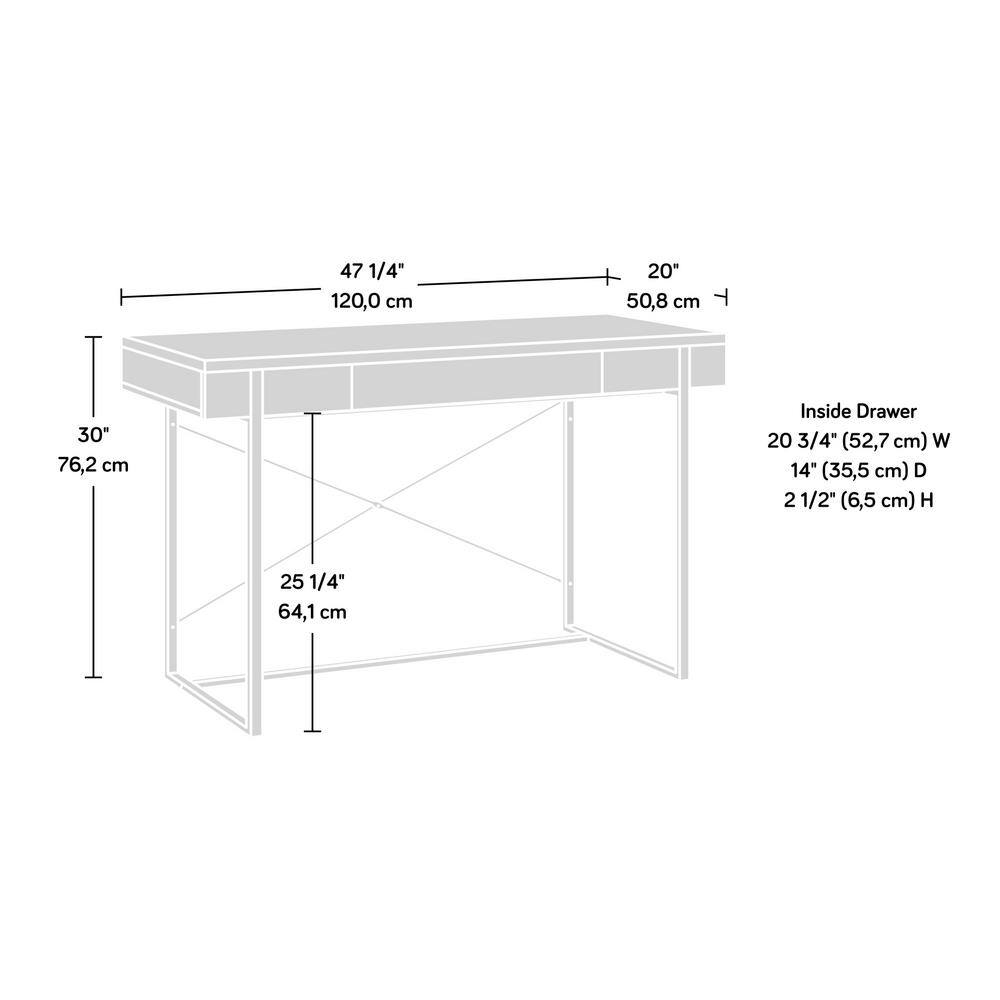 Blade Walnut Writing Desk with Gold Metal Frame and Drawer