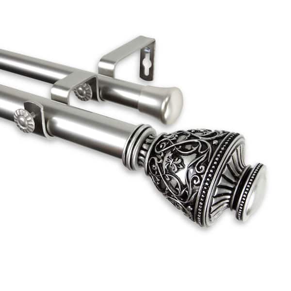 Rod Desyne 66 in. - 120 in. Telescoping 1 in. Satin Nickel Double Curtain Rod Kit with Veda Finial