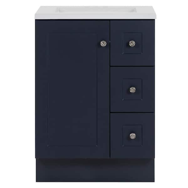 Bannister 25 in. Single Sink Deep Blue Bath Vanity with Granite-Look Colorpoint White Cultured Marble Top (Assembled)