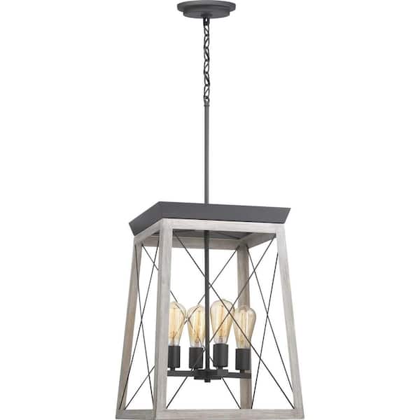 Briarwood Collection 15-1/2 in. 4-Light Black with Grey Wood Pattern Kitchen Coastal Pendant Hanging Light