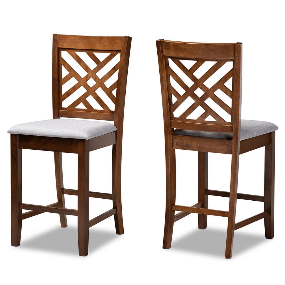 Caron Grey Fabric and Walnut Wood Counter Height Pub Chair Set