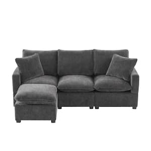 84 in. L-Shaped Modern Modular Chenille Sectional Sofa in. Dark Gray with 2 Pillows