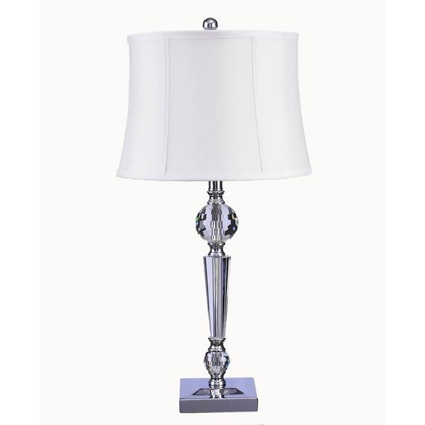 Unbranded 28 in. Chrome and Clear Crystal Table Lamp with White Shade and LED Bulb Included