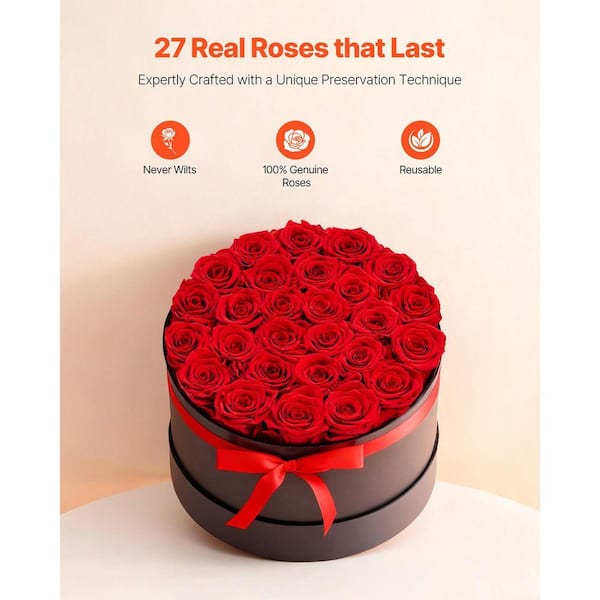 SKYSHALO 27 Preserved Roses in a Box, 5.51 in. Red Indoor